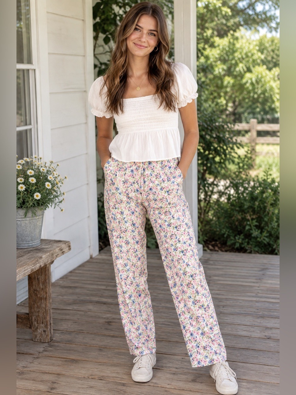 Vintage 80s 90s Corduroy Floral Pants  granny pastel  LizSport cottagecore boho